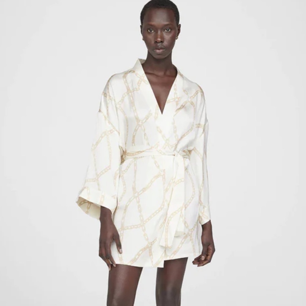 ANINE BING Kara Robe Cream And Tan Link Print SIZE M/ L . New .